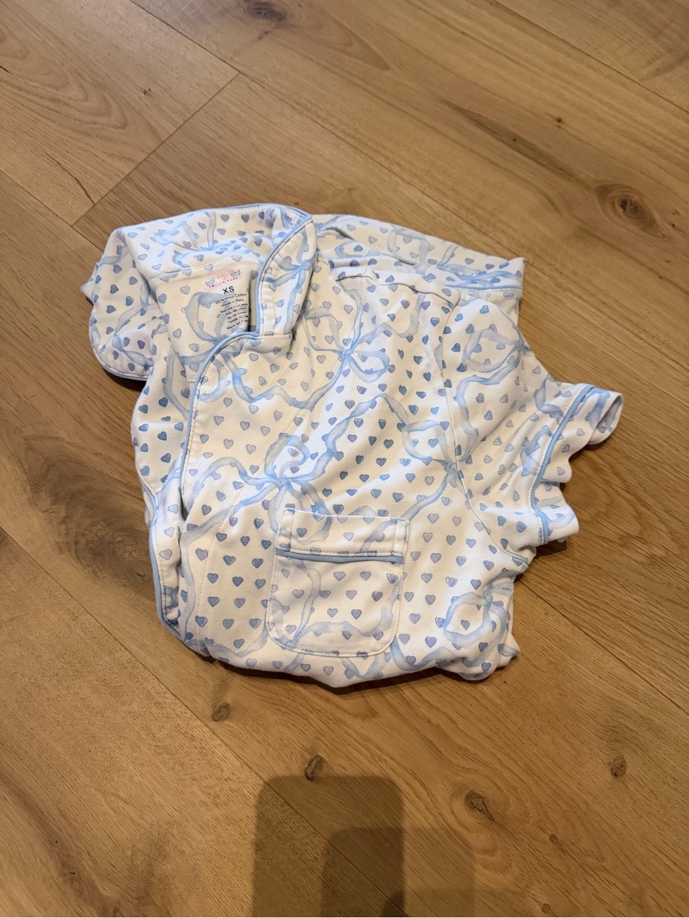 Roller Rabbit White Short-Sleeve Pajama set with Pale Blue Hearts